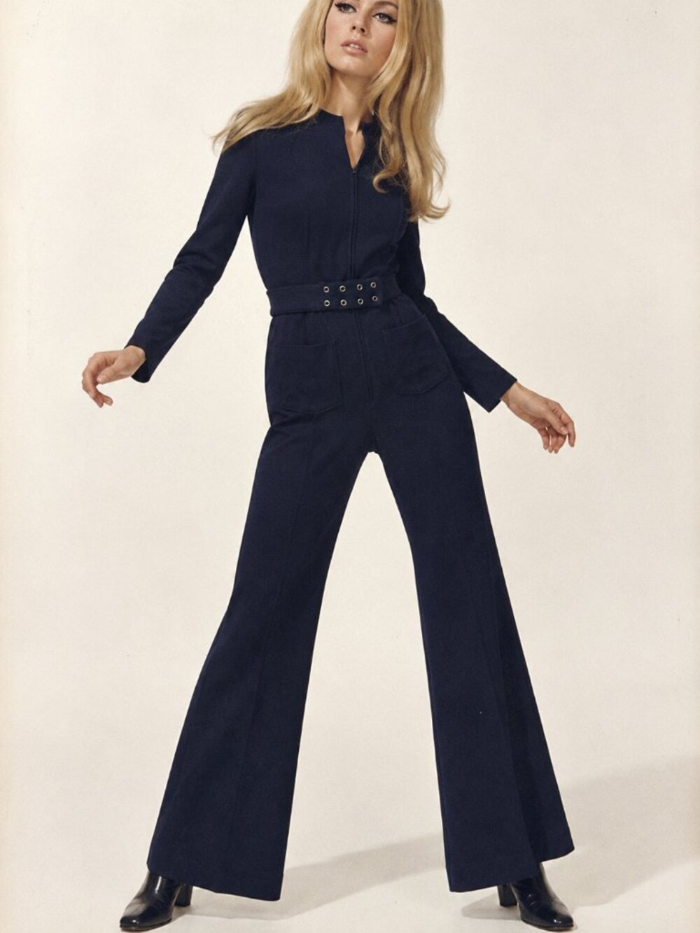 Joshua Tree Vintage 70s Dark Navy Blue Flare Leg Jumpsuit